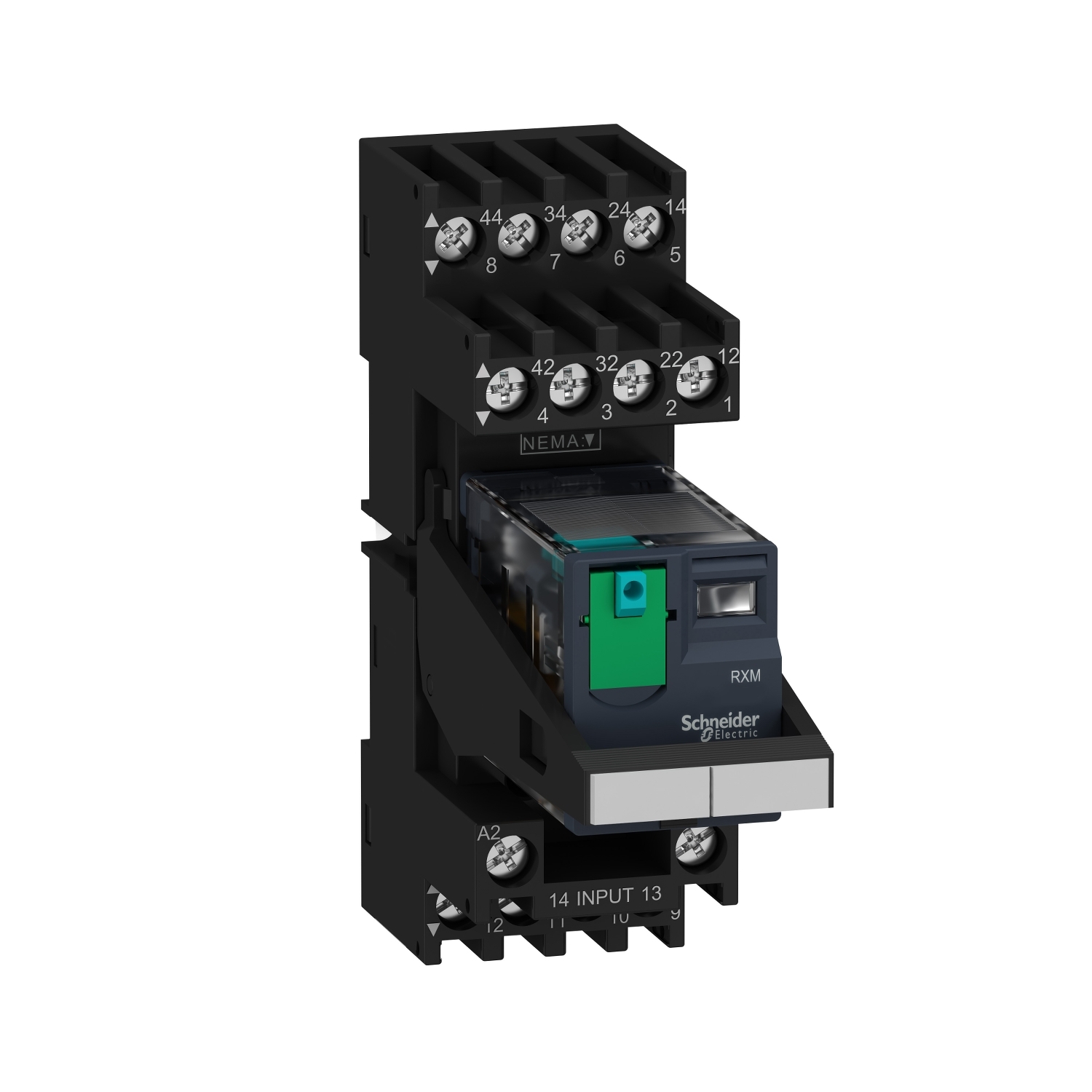 Schneider Electric Harmony, Ön Montajlı Minyatür Geçmeli Röle, 6 A, 4 Co, Kilitlenebilir Test Düğmeli, Karışık Terminal Soketi,