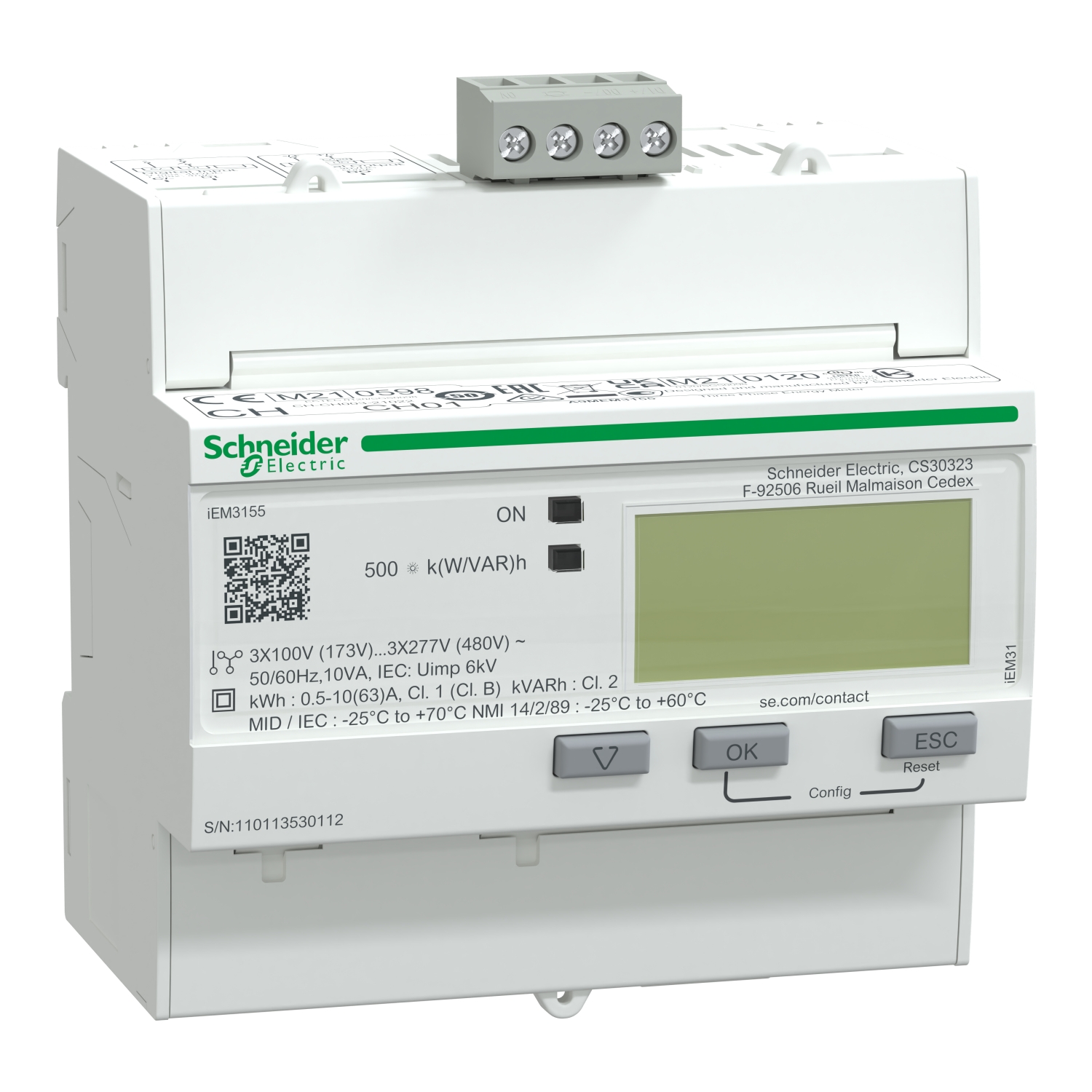 Schneider Electric 3155 Enerji Olcer - 63 A - Rs485 - 1 Dijital G - 1 Dijital C - Coklu Tarife