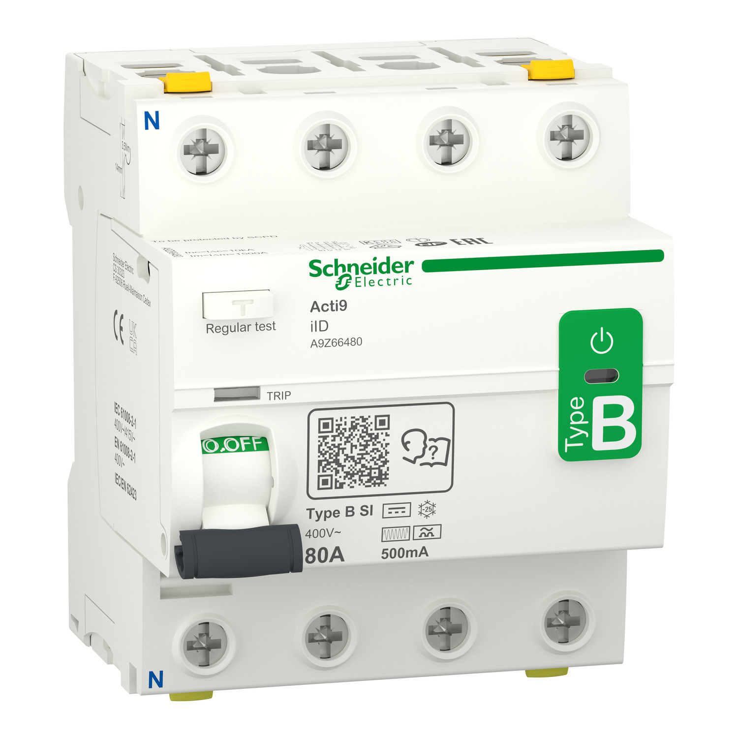 Schneider Electric Acti9 iID - Kaçak Akım Devre Kesici - 4P - 80A - 500mA - B-SI tipi