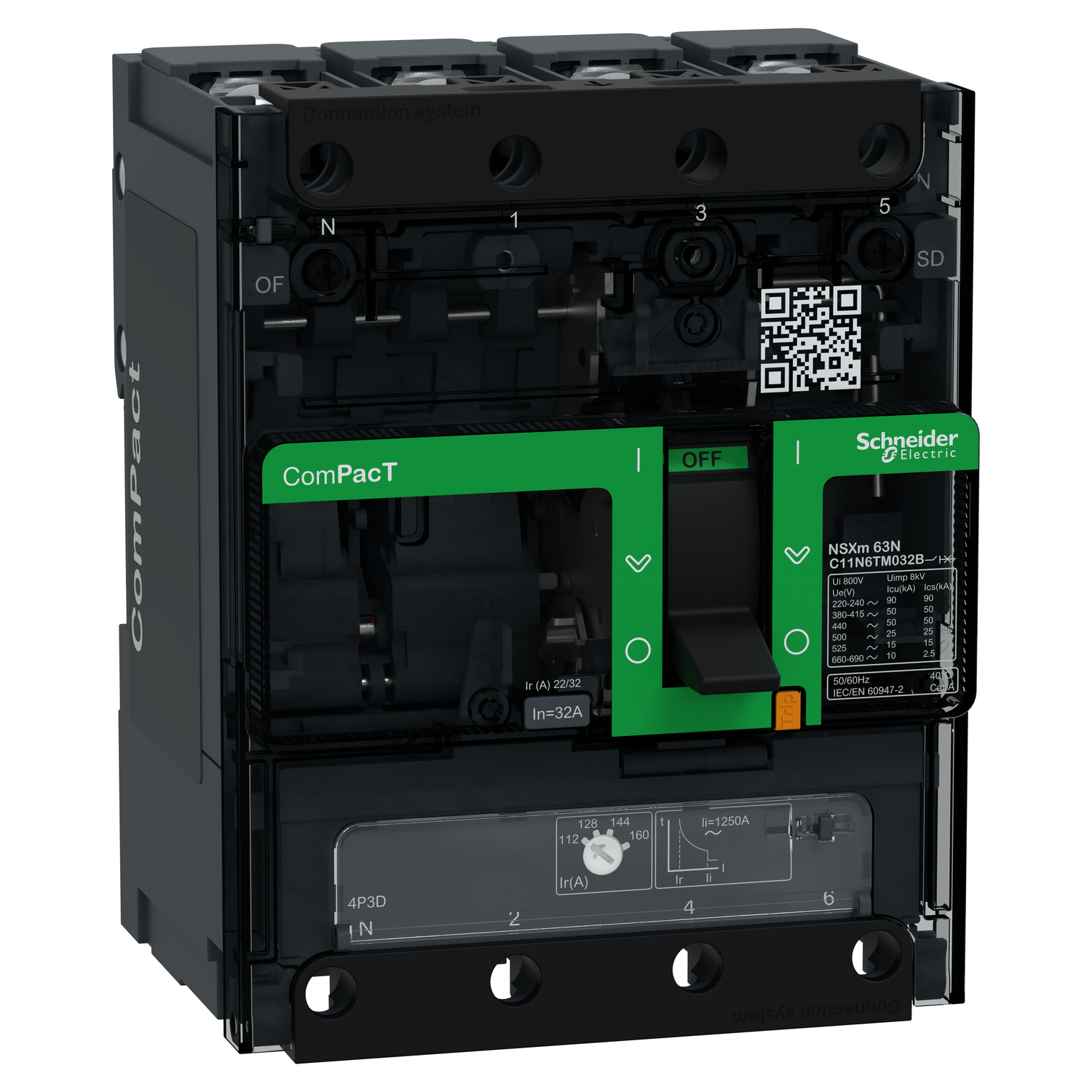 Schneider Electric Compact Şalter Nsxm100N 50Ka Ac 4P3D 32A Tmd Busbar