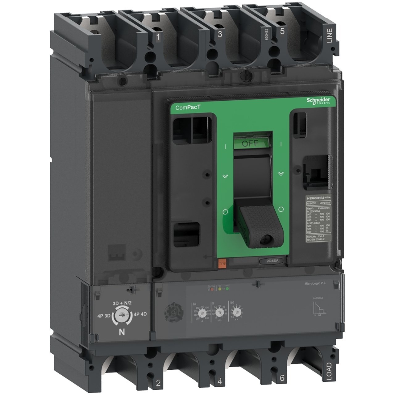 Schneider Elektrik C63H42D630 -NSX630H MicroLogic Korumalı 630A 4 Kutup 380V AC-70kA Kompakt Şalter  ( Eski Muadil Ürün Referans Kodu  : LV432896 )