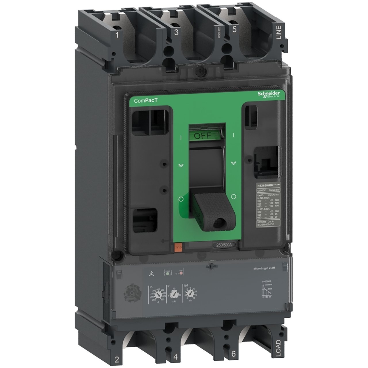 Schneider Elektrik C63N32D630 -NSX630N MicroLogic Korumalı 630A 3 Kutup 380V AC-50kA Kompakt Şalter  ( Eski Muadil Ürün Referans Kodu  : LV432893 )