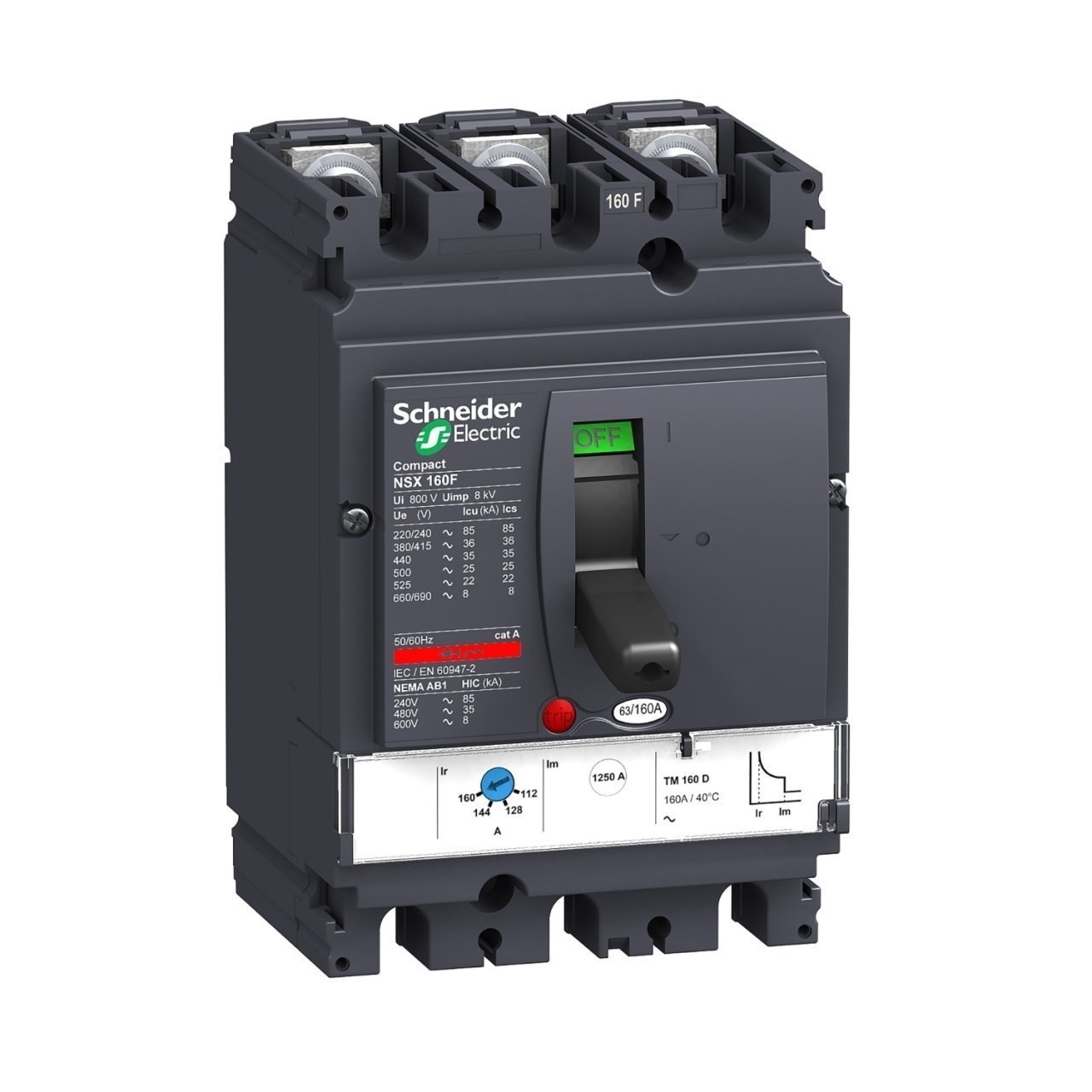 Schneider Elektrik LV430630-NSX160F Termik manyetik korumalı 160A 3 Kutup 380V AC-36kA Kompakt Şalter (Yeni Muadil Ürün Referans Kodu : C16F3TM160)