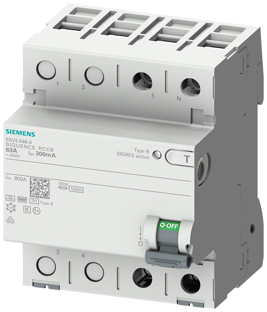 Siemens-5SV3622-4-SIQUENCE SERİSİ HATA AKIMI KORUMA ANAHTARI (FREKANS KONVERTÖRLERİ, UPS SİSTEMLERİ, TIBBİ CİHAZLAR vs); 25A; 230V; 300mA; 1FAZ+NÖTR; TİP B,K, 70mm