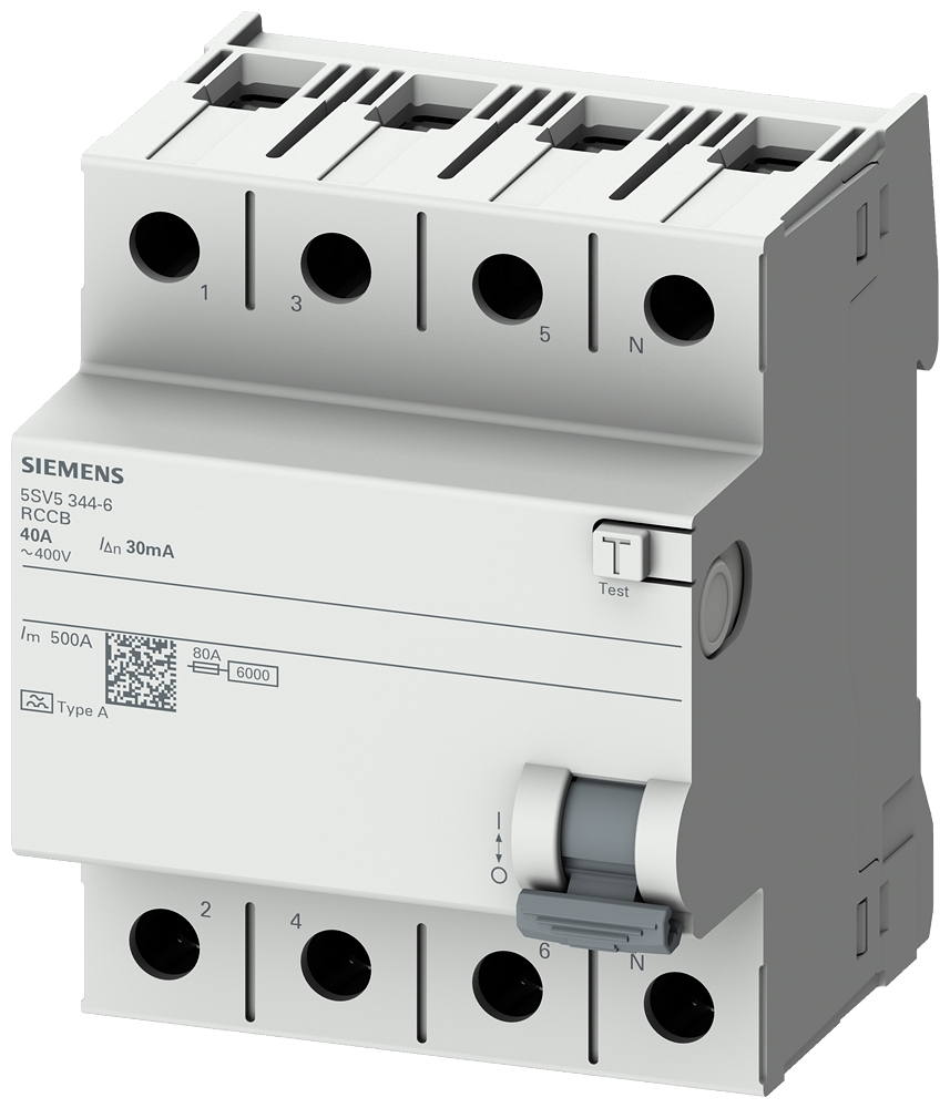 Siemens-5SV5646-6-A TİPİ HATA AKIMI KORUMA ANAHTARI-FI (KAÇAK AKIM KORUMA RÖLESİ) 63A; 400V; 300mA; 3P+N